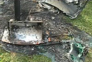 Melted bin in Milton Country Park